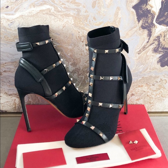 Valentino Body Tech Rockstud Knit Black Boots - Picture 2 of 7